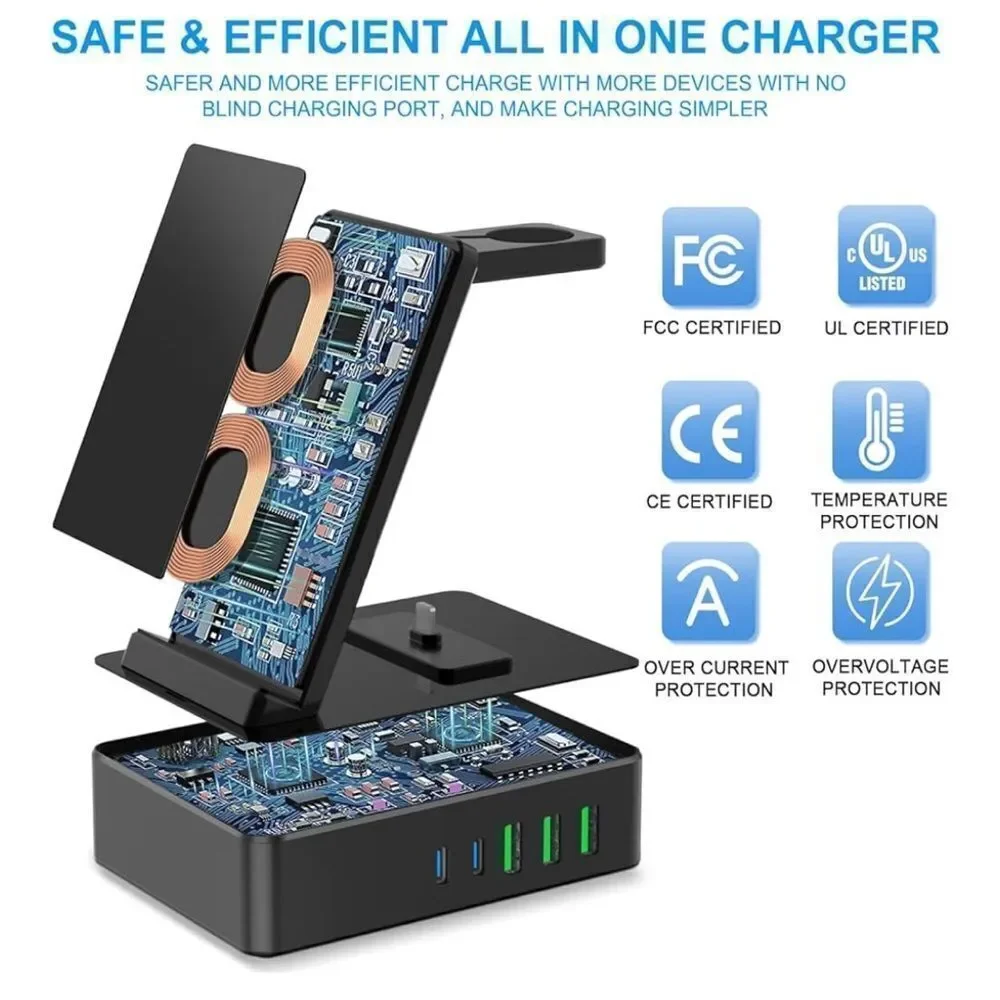 8 in 1 Multifunctional Wireless Charger in Black. New in Box!